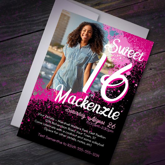 Invitation Sweet 16 Paint Splatter Photo Anniversaire Invitat
