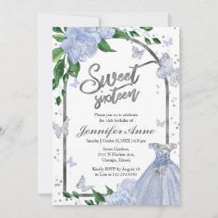Invitation Sweet 16 Papillons Dusty Blue Gown