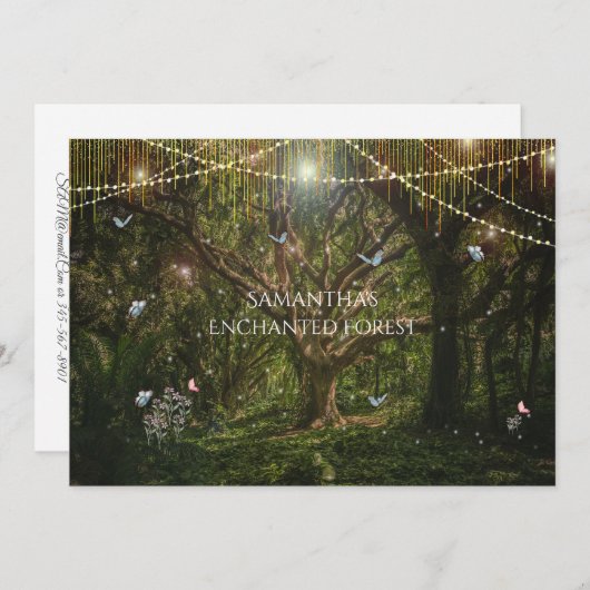 Invitation Sweet 16 Papillons Fleurs de Forêt Enchantées (Devant / Derrière)