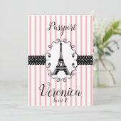 Invitation Sweet 16 Paris Passport Rose & Noir (Debout devant)