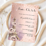 Invitation Sweet 16 Paris rose or tour Eiffel<br><div class="desc">Une invitation moderne, élégante et glamour pour un Sweet 16, 16e anniversaire, thème parisien. Un arrière - plan rose à dégradé d'or avec des faux étincelles et la tour Eiffel avec quelques fleurs. Le nom est écrit avec un script de style moderne écrit à la main. Personnalisez et ajoutez les...</div>