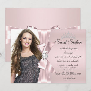 Invitation Sweet 16 Partie blush Pink Photo Diamond Bow Tiara