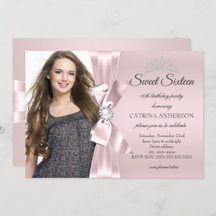 Invitation Sweet 16 Partie blush Pink Photo Diamond Bow Tiara