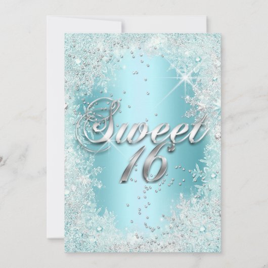 Invitation Sweet 16 Partie Turquoise bleu Argent hiver Wonder (Dos)