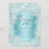 Invitation Sweet 16 Partie Turquoise bleu Argent hiver Wonder (Devant / Derrière)