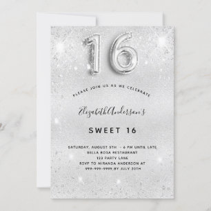 Invitation Sweet 16 parties scintillant argent glamour