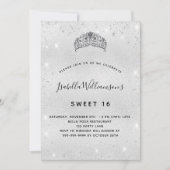 Invitation Sweet 16 parties scintillant argentée tiare citron (Devant)