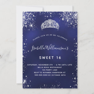Invitation Sweet 16 parties scintillant bleu argent scintille