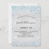 Invitation Sweet 16 parties scintillant bleu clair argenté (Devant)