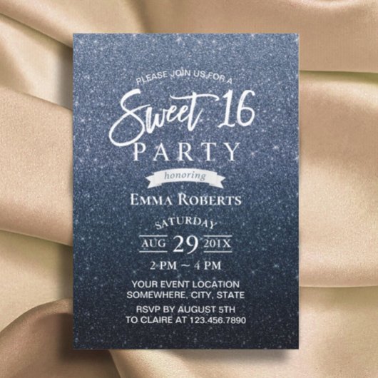 Invitation Sweet 16 Parties scintillant bleu marine moderne A