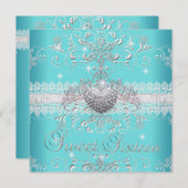 Invitation Sweet 16 Parties scintillant bleue Turquoise Tiara (Devant / Derrière)