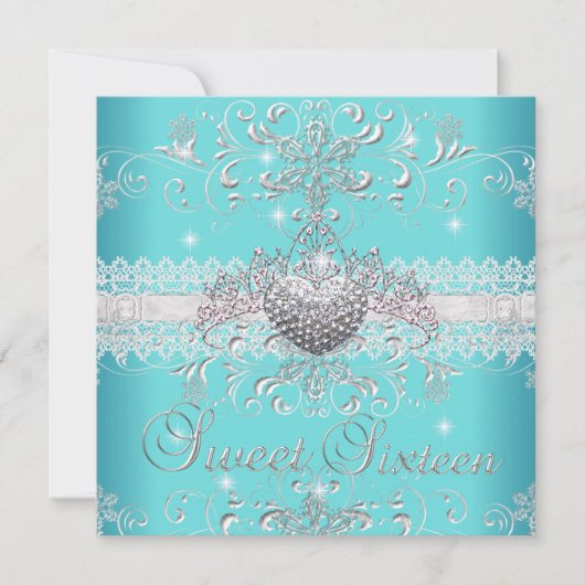 Invitation Sweet 16 Parties scintillant bleue Turquoise Tiara (Devant)