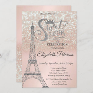 Invitation Sweet 16 Parties scintillant Bokeh Ombre, Tour Eif