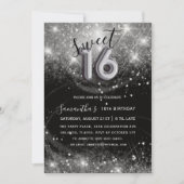 Invitation Sweet 16 Parties scintillant d'argent et fête d'an (Devant)