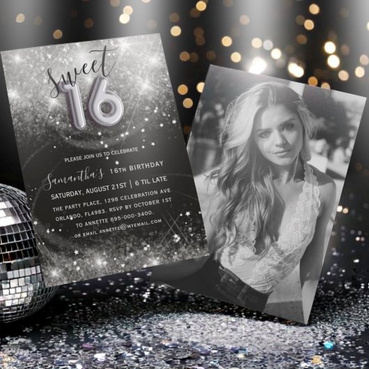 Invitation Sweet 16 Parties scintillant d'argent et fête d'an