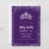 Invitation Sweet 16 Parties scintillant d'argent violet Diamo (Devant)