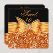 Invitation Sweet 16 Parties scintillant de luxe Orange Gold B (Devant / Derrière)