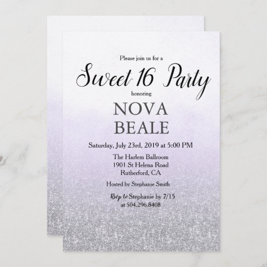 Invitation Sweet 16 Parties scintillant de partie Lavender In (Devant / Derrière)