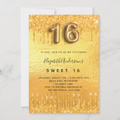 Invitation Sweet 16 parties scintillant d'or gouttes d'invita (Devant)