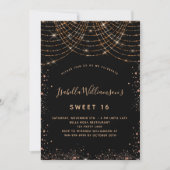 Invitation Sweet 16 parties scintillant d'or noir (Devant)