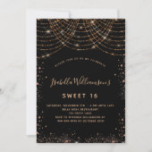 Invitation Sweet 16 parties scintillant d'or noir (Devant)