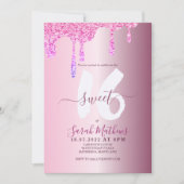Invitation Sweet 16 Parties scintillant gouttes rose métal An (Devant)