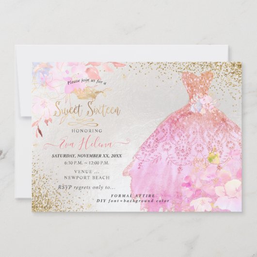 Invitation Sweet 16 Parties scintillant Gown Ombre Gold Invit (Devant)