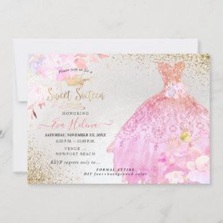 Invitation Sweet 16 Parties scintillant Gown Ombre Gold Invit