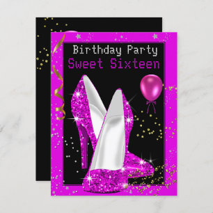 Invitation Sweet 16 Parties scintillant Hot rose noir fête d'