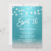 Invitation Sweet 16 Parties scintillant moderne Turquoise & A (Devant)