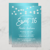 Invitation Sweet 16 Parties scintillant moderne Turquoise & A (Devant / Derrière)