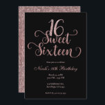 Invitation Sweet 16 Parties scintillant noire et rose fête d'<br><div class="desc">Personnaliser pour votre événement.</div>