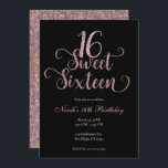 Invitation Sweet 16 Parties scintillant noire et rose fête d'<br><div class="desc">Personnaliser pour votre événement.</div>