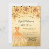 Invitation Sweet 16 parties scintillant or robe rose (Devant)