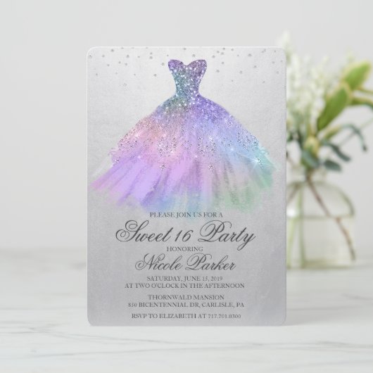 Invitation Sweet 16 Parties scintillant robe Diamond Invitati (Debout devant)