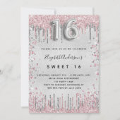 Invitation Sweet 16 parties scintillant rose argent gouttes d (Devant)