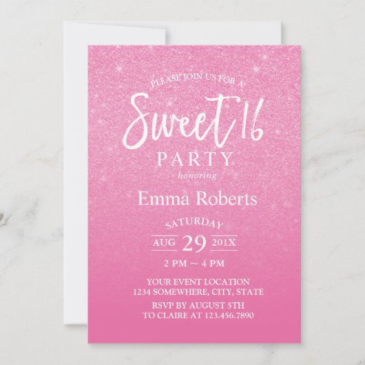 Invitation Sweet 16 Parties scintillant rose chaud moderne An (Devant)