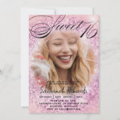 Invitation Sweet 16 Parties scintillant rose et violet (Devant)