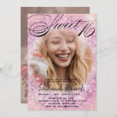 Invitation Sweet 16 Parties scintillant rose et violet (Devant / Derrière)