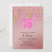 Invitation Sweet 16 Parties scintillant rose Foil Girly Fl mo (Devant)