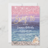Invitation Sweet 16 Parties scintillant rose moderne Drips Pl (Devant)