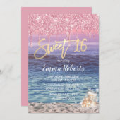 Invitation Sweet 16 Parties scintillant rose moderne Drips Pl (Devant / Derrière)