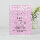 Invitation Sweet 16 Parties scintillant rose moderne Lumières (Debout devant)