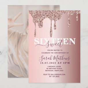 Invitation Sweet 16 Parties scintillant Rose or Anniversaire