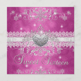 Invitation Sweet 16 Parties scintillant rose Tiara Coeur dent