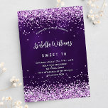 Invitation Sweet 16 parties scintillant rose violet glamour<br><div class="desc">Une invitation moderne, élégante et glamour pour une fête Sweet 16, 16e anniversaire. Un arrière - plan de couleur violet foncé à la fausse parties scintillant rose, confetti. La couleur violette est inégale. Le nom est écrit avec un script de style moderne écrit à la main. Personnalisez et ajoutez les...</div>