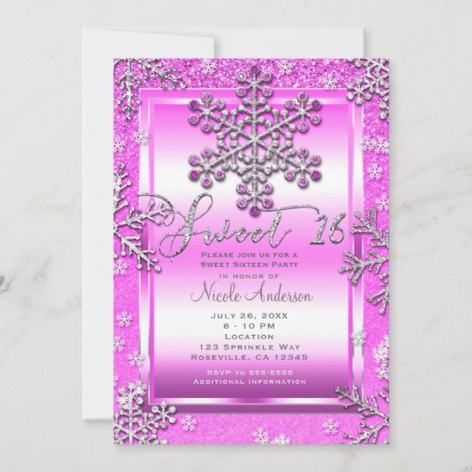 Invitation SWEET 16 Parties scintillant roses chaudes Flammes (Devant)