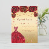 Invitation Sweet 16 parties scintillant rouge or robe glamour (Debout devant)