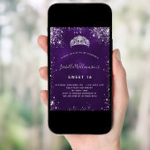Invitation Sweet 16 parties scintillant violet argent couronn
