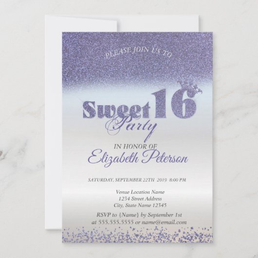 Invitation Sweet 16 Parties scintillant violet Bokeh Ombre, P (Devant)